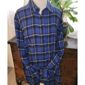 In' Voland blue plaid button down women's long sleeve plus top 20W